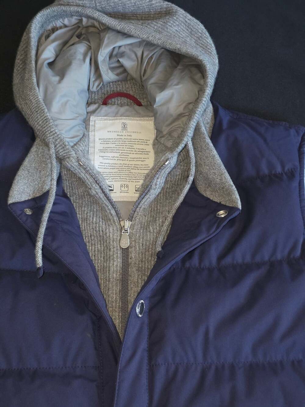 Brunello Cucinelli Hooded Down Vest Navy Blue